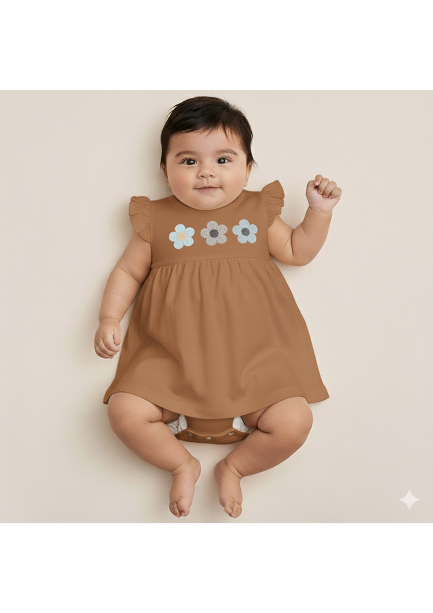 The "Three Flowers" Bamboo Flutter-Sleeve Frock with Bodysuit