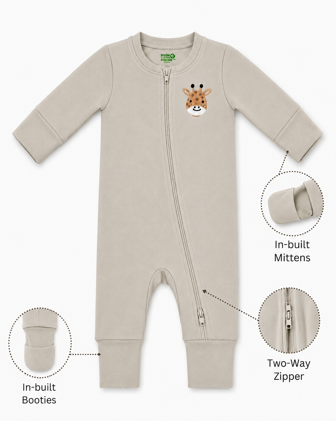 Convertible Sleepsuit with Reversible Mittens, Booties & Two-Way Zipper