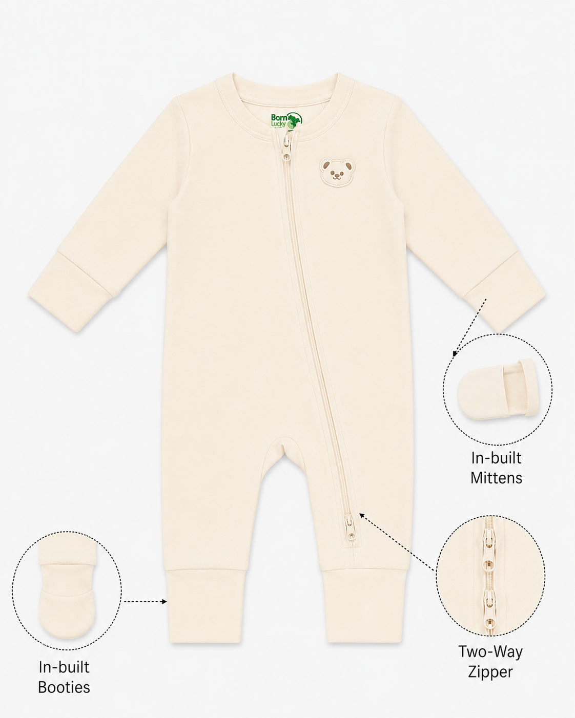 Convertible Sleepsuit with Reversible Mittens, Booties & Two-Way Zipper
