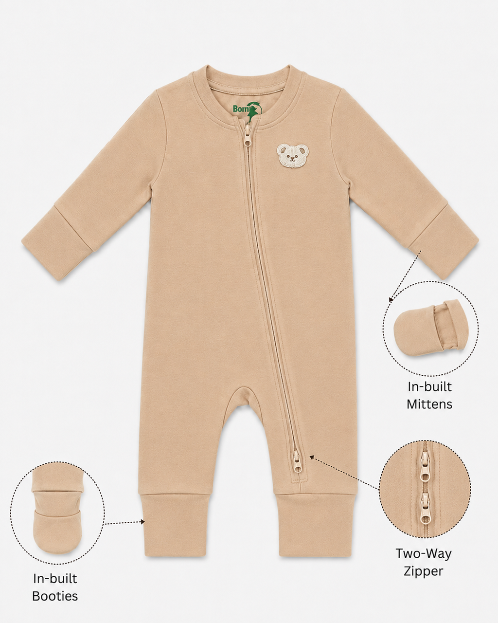 Convertible Sleepsuit with Reversible Mittens, Booties & Two-Way Zipper